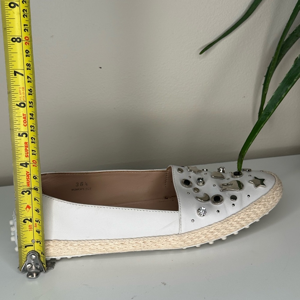 TOD’S White Leather Espadrille Loafers Star Moon Studded Driving Flats 36.5/6.5 - Picture 10 of 12
